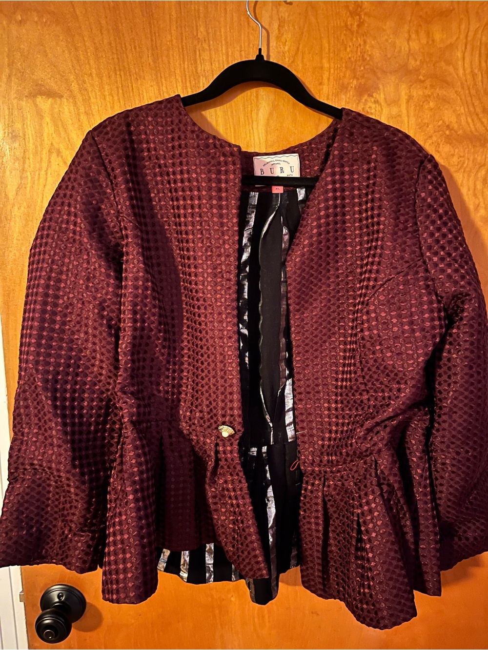Buru Women's Textured Peplum Jacket in Burgundy